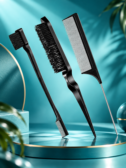 Hair Styling Set (Easy to use hair styling tools) Set Include Edge Brush, Straight Tail Comb, and 3 Row Brush